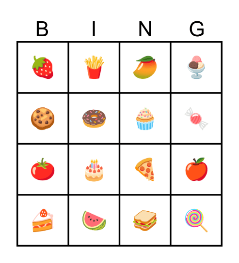 Foods Bingo Card