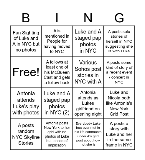 Antonia Takes The Big Apple Bingo Card