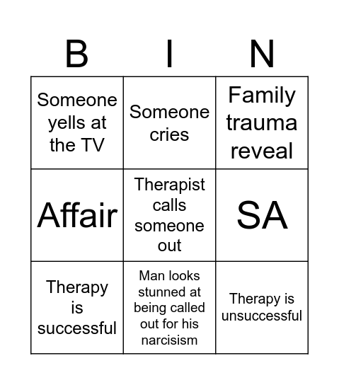 Couples Therapy BINGO Card