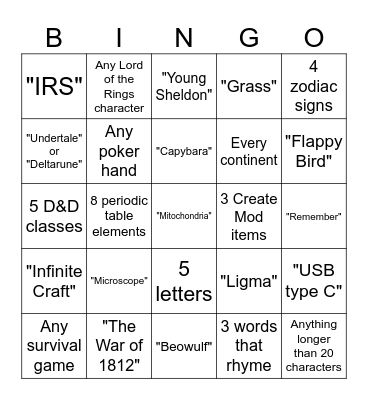 Untitled Bingo Card