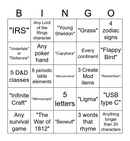 Untitled Bingo Card