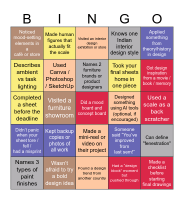 Interior Design Bingo Card