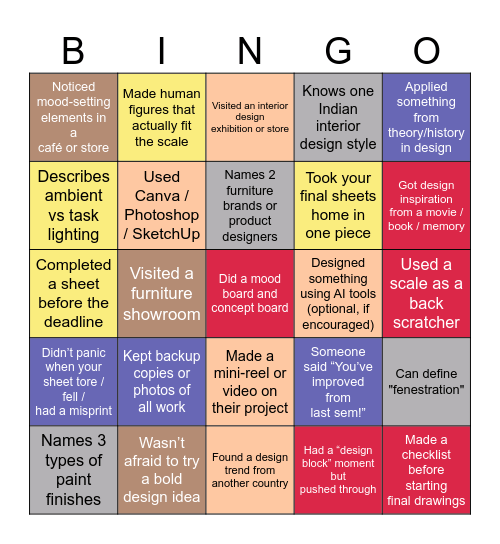 Interior Design Bingo Card