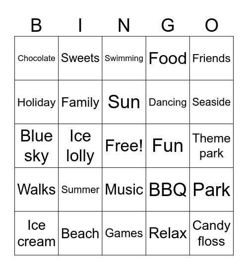 Summer Holidays! Bingo Card
