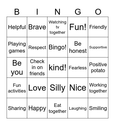 Being Kind Bingo Card