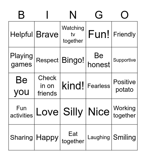 Being Kind Bingo Card