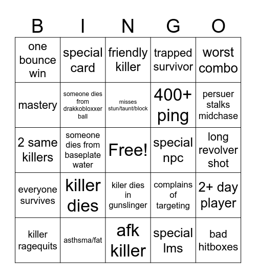 die of death bingo board Bingo Card