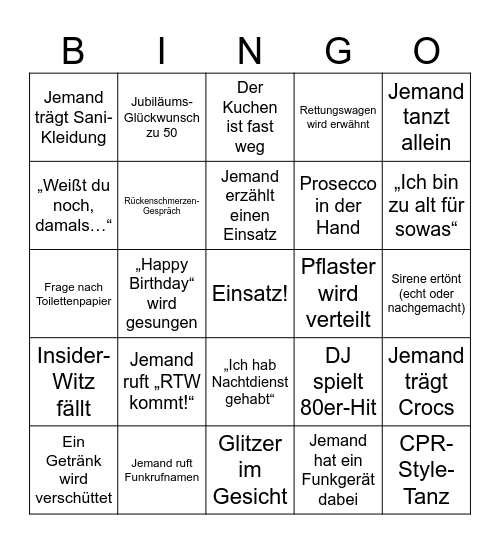 Rettungsdienst Bingo Card