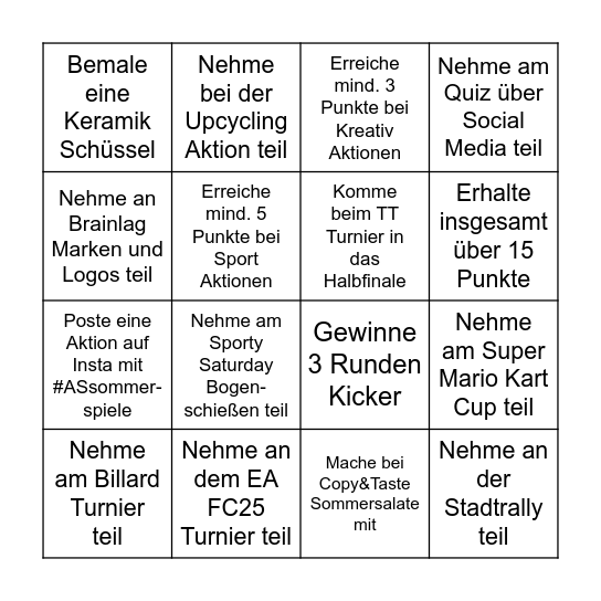 Sommerspiele Bingo Card
