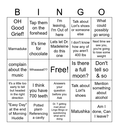 Dr. T's Lingo Bingo Card