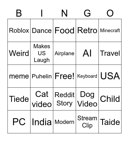 Youtube Shorts Bingo! Bingo Card