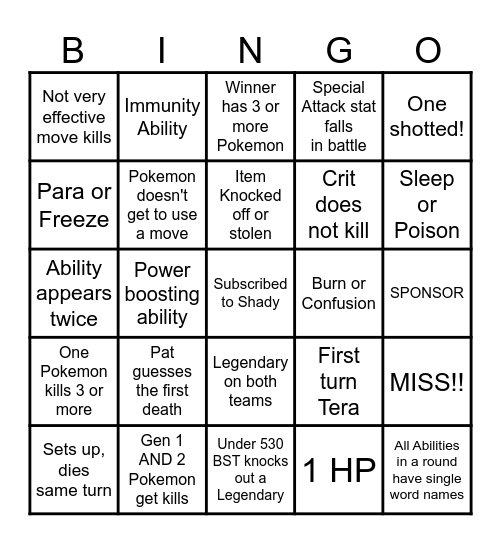 Then we fight bingo Shady Blind Ability Bingo Card