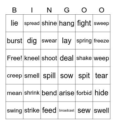 irregular verb FCE Bingo Card