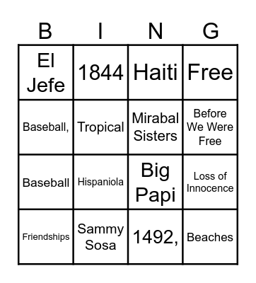 Dominican Republic Bingo Card