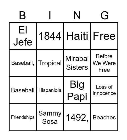 Dominican Republic Bingo Card
