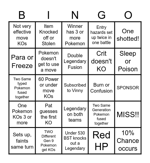 Then we fight bingo Vinny Fusion Bingo Card
