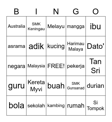 Bingo Bahasa Bingo Card