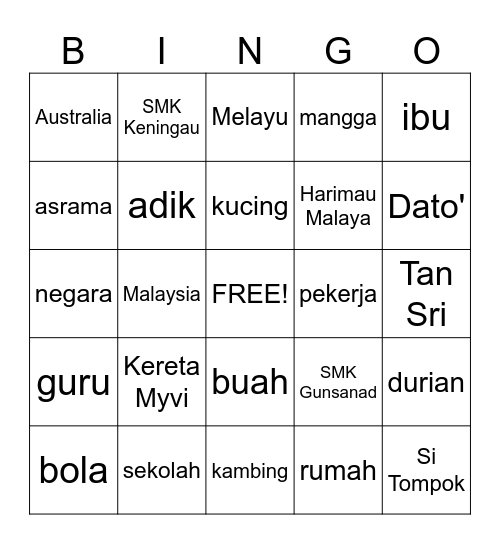 Bingo Bahasa Bingo Card