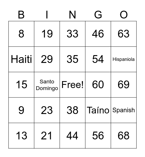 Number Bingo 1-75 Bingo Card