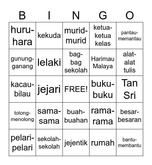 Bingo Bahasa Bingo Card