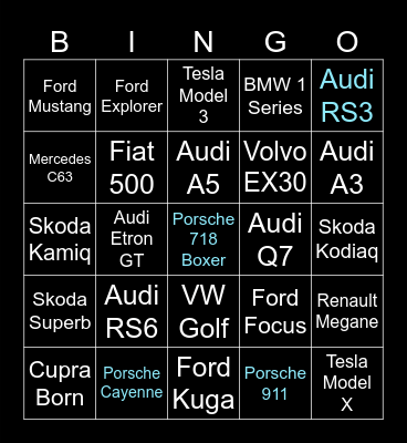 Car Bingo Card
