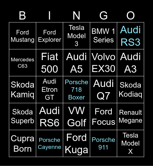 Car Bingo Card