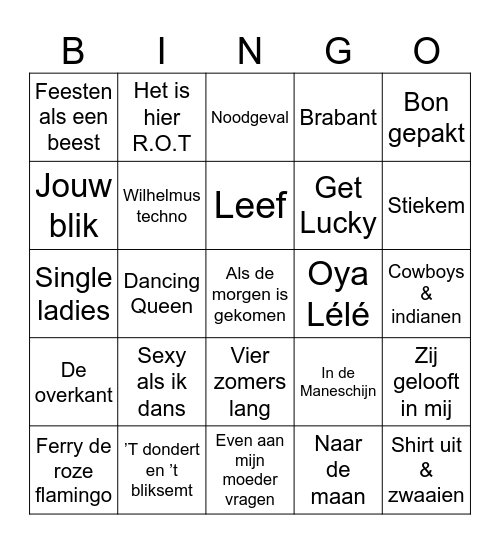 Muziekbingo ROT Bingo Card
