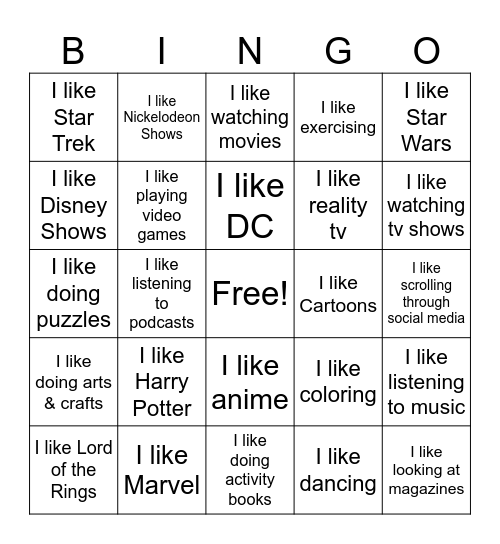Getting To Know You 3 Bingo Card