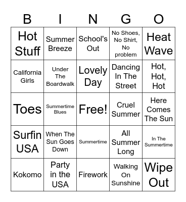 Summer Music Bingo Card