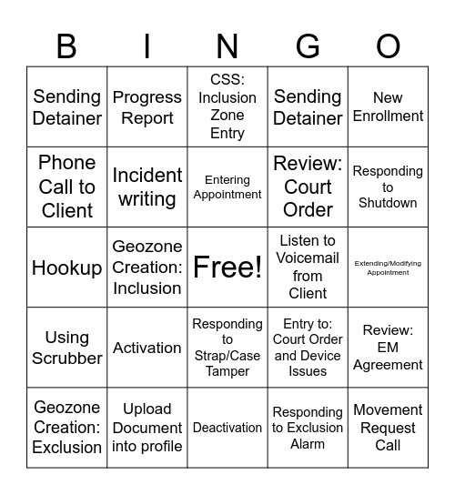 Shadow BINGO Card