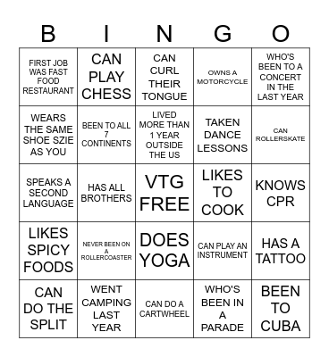VTG SINGLES-FIND SOMEONE WHO Bingo Card
