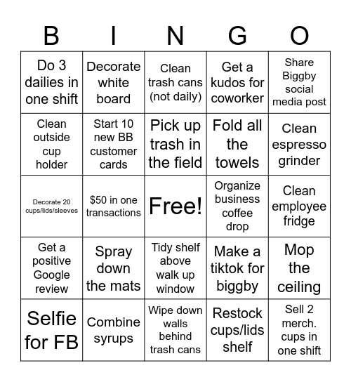 Biggby Bingo 2025 Bingo Card