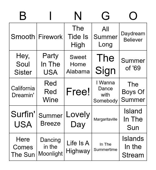 Summer Throwbacks Bingo Card