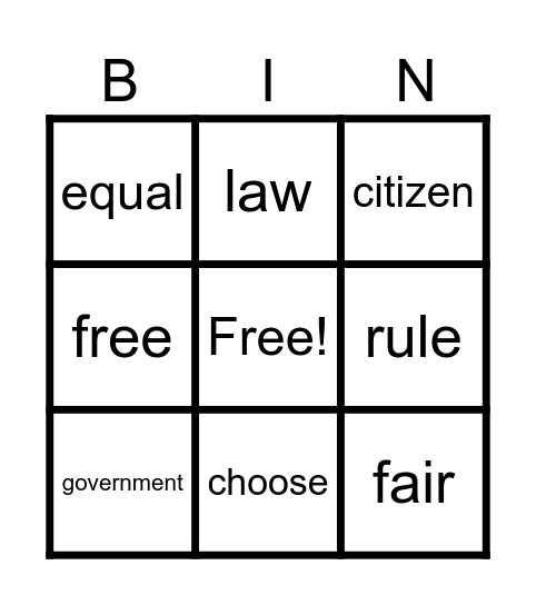 My Country, My Rights Vocabulary Bingo Card