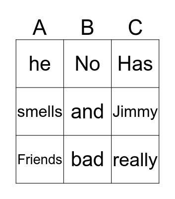 Match up the sentence Bingo Card