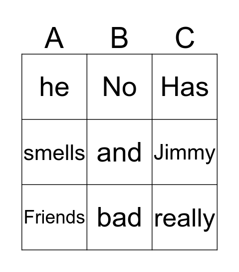 Match up the sentence Bingo Card