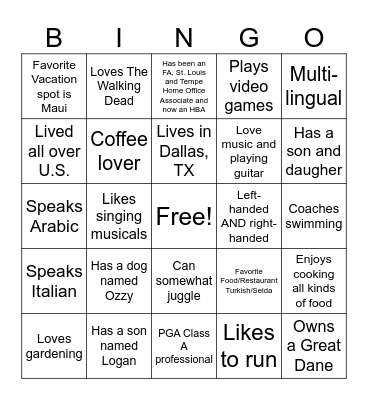 Generations Team Bingo Card