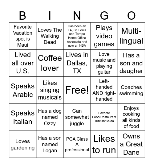 Generations Team Bingo Card