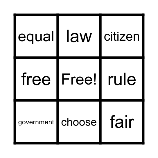 My Country, My Rights Vocabulary Bingo Card