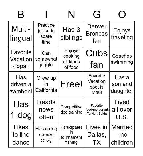 GTKY Bingo Card