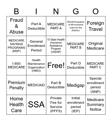 Welcome to Medicare Bingo Card