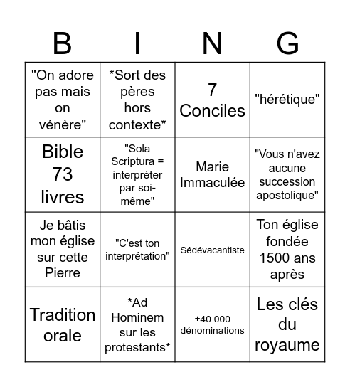 Catholique de Discord Bingo Card