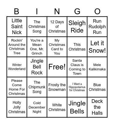 Christmas Song Bingo Card