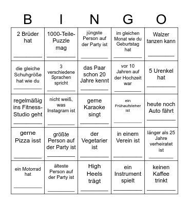 Finde jemanden, der/die Bingo Card