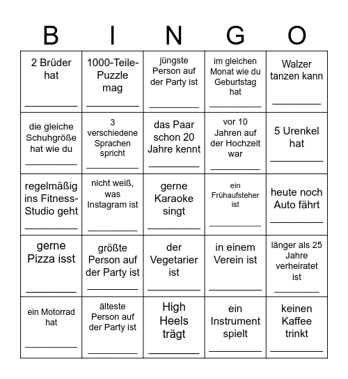 Finde jemanden, der/die Bingo Card