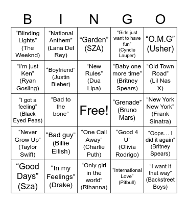 Music Bingo Card