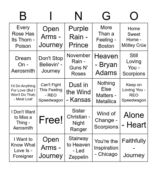 Ballads of the Rock Gods Bingo Card