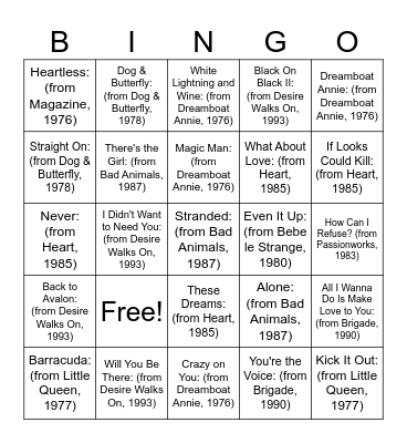 At the Heart of it Bingo Card