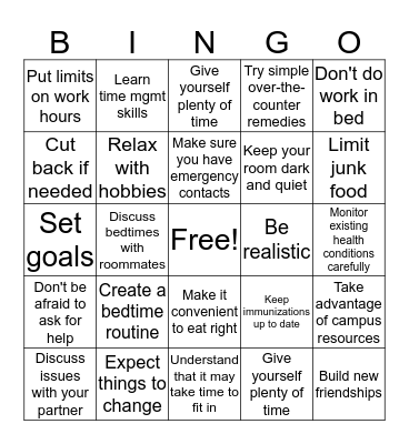 Health & Wellness Bingo Card