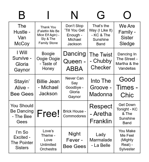 Dance Days of Summer Bingo Card